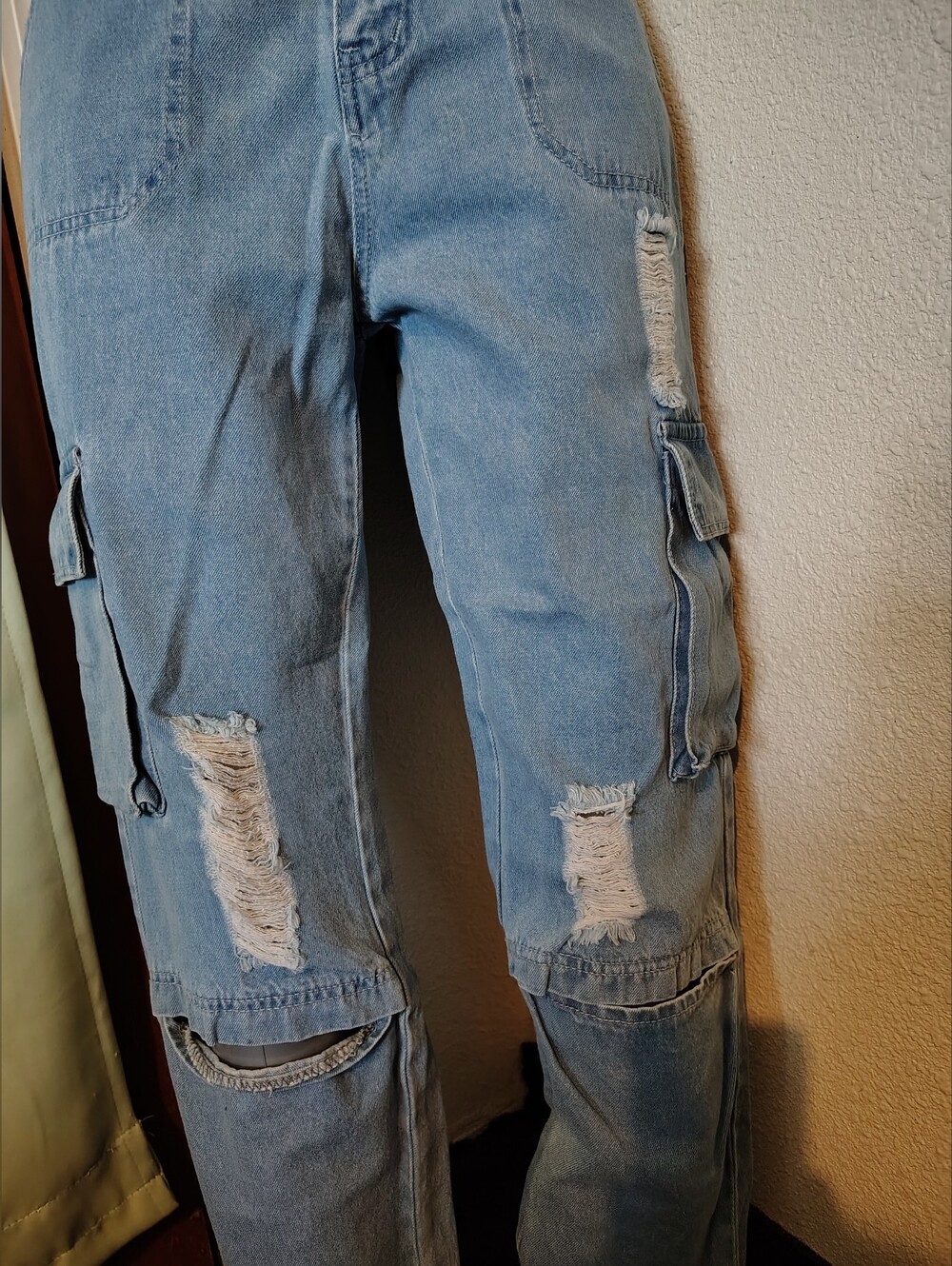 Shein Light Blue Stone Washed Distressed Denim Jeans - Picture 4 of 9